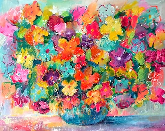 Flower Art Wildflowers Painting Colorful Bouquet Original Acrylic Painting Canvas Art Modern Art Flower Wall Art Floral Art Vibrant Wall Art