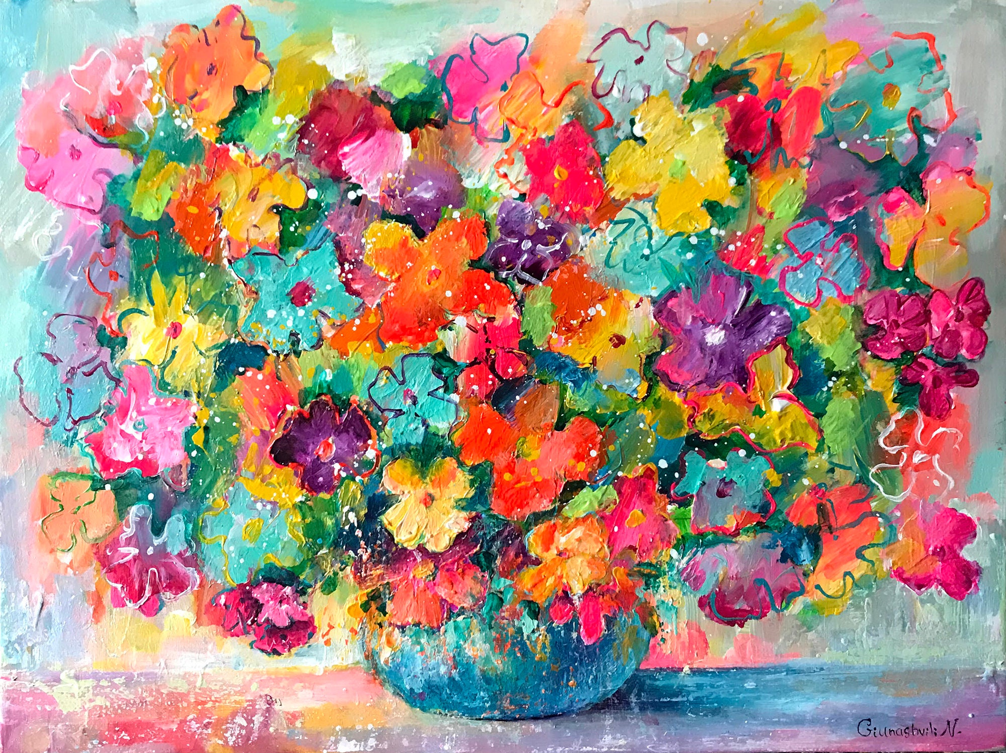 フラワーアート ワイルドフラワー 絵画 カラフルなブーケ