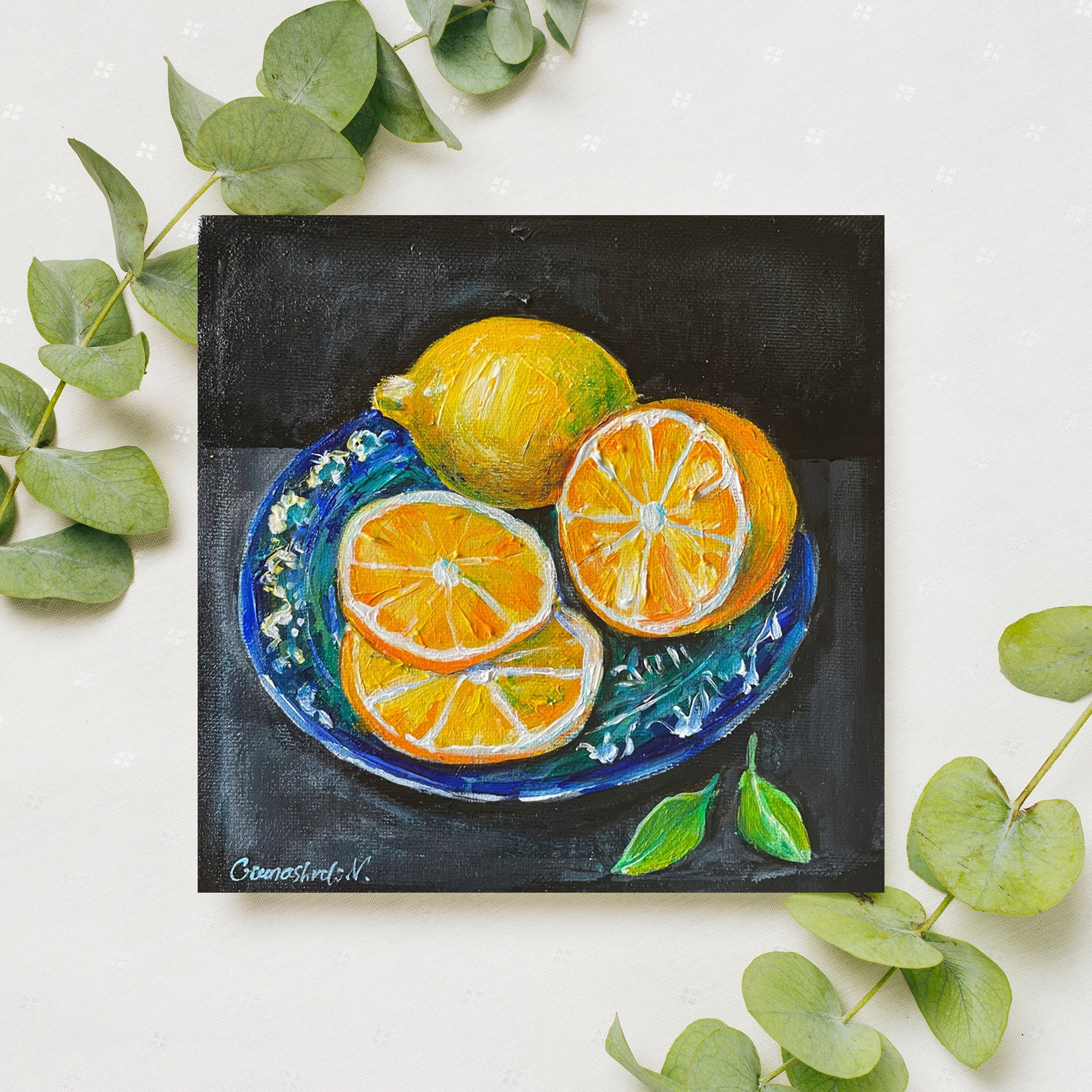 Original Painting, Food Art, Lemon Painting, Still Life, Art Deco