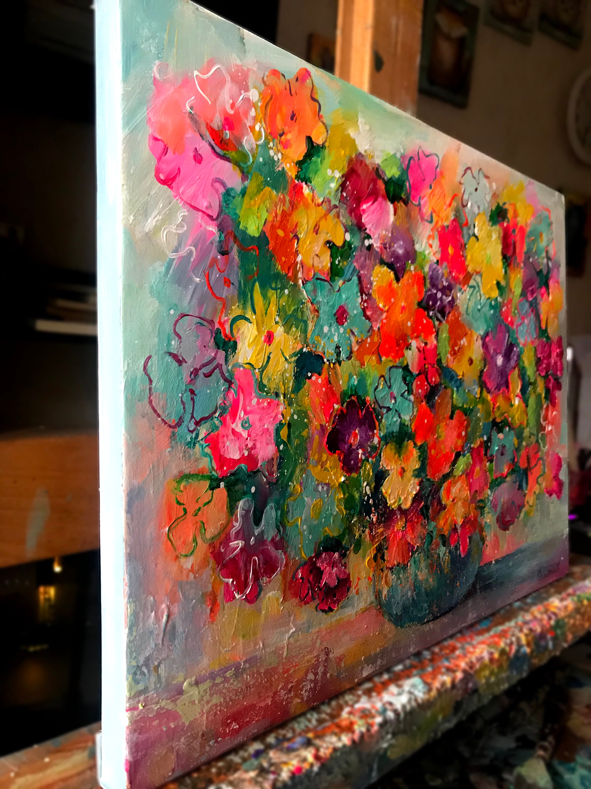 カラフルな花のアクリルキャンバスアート Amazon | アクリル絵の具キットによるキャンバスの花の花 Diy