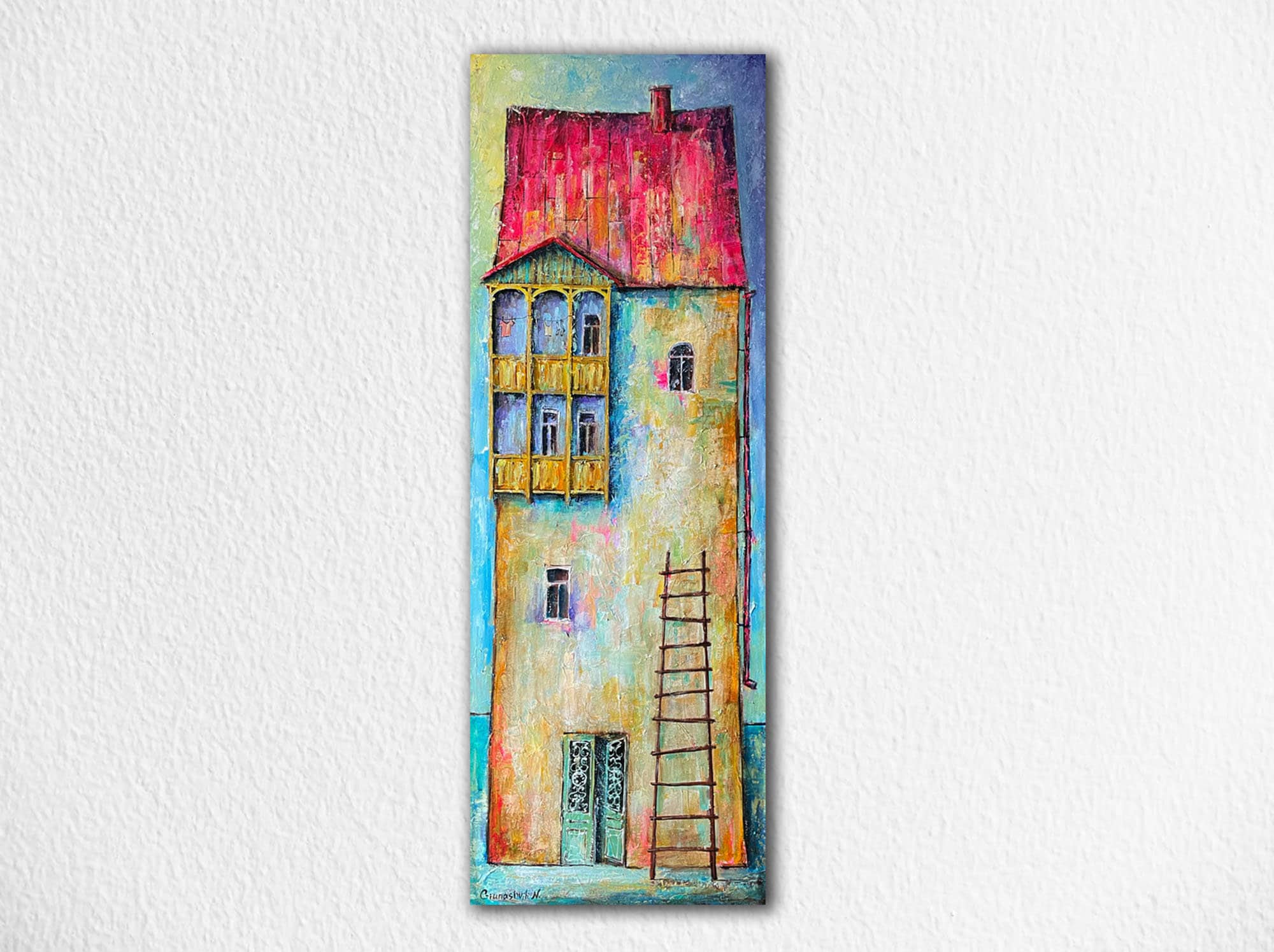 House Painting, Old Style Building, House Picture, Cityscape Acrylic Painting, Original Artwork on Canvas, Old Town Architecture, Urban Art