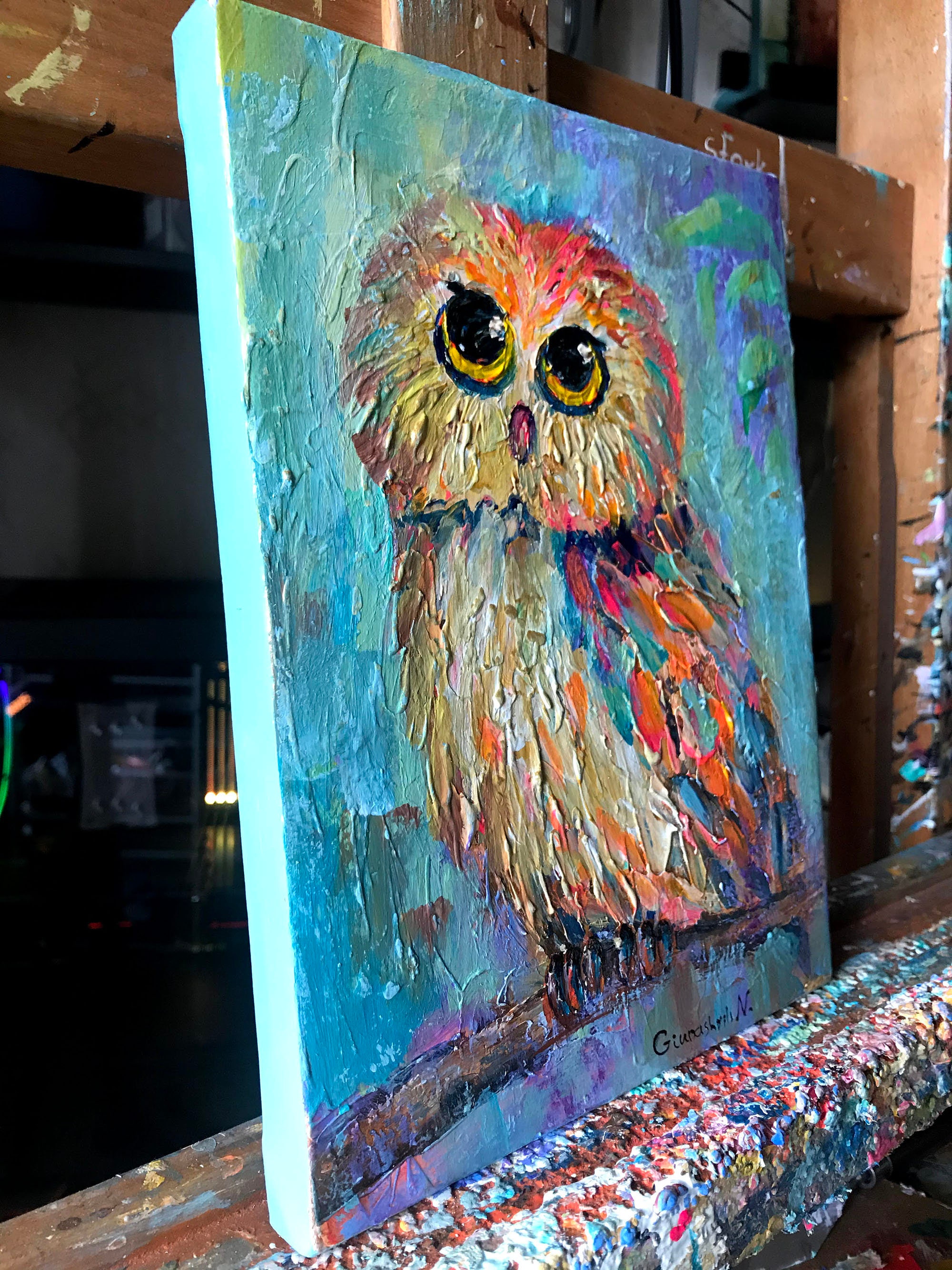 フクロウアート、フクロウの絵画、キャンバスに描かれたオリジナルの