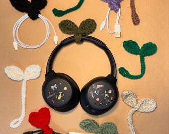 Crochet Headphone Accessory/Cord Organizer//Bookmark (9 Shades of Leaf Sprouts + Red Heart!)