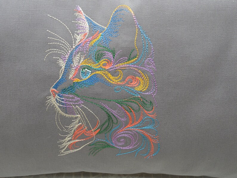 Embroidered Psychedelic Cat Cushion. Ready to Ship. Made in FRANCE Etsy