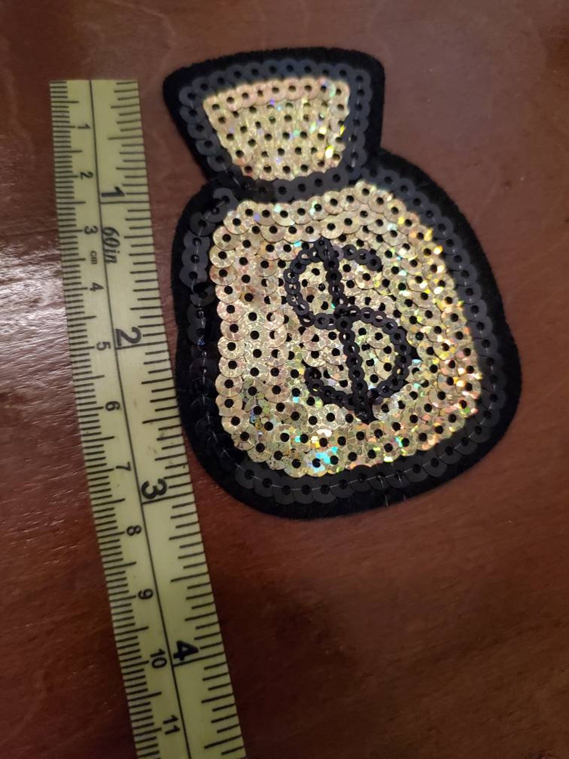 Sequin money bag iron on patch Etsy