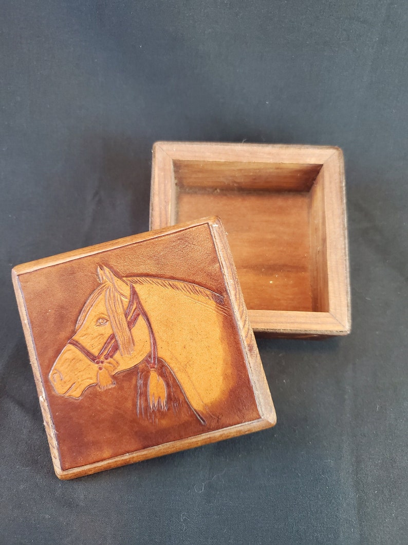Vintage Handcarved Leather Horse Trinket Box