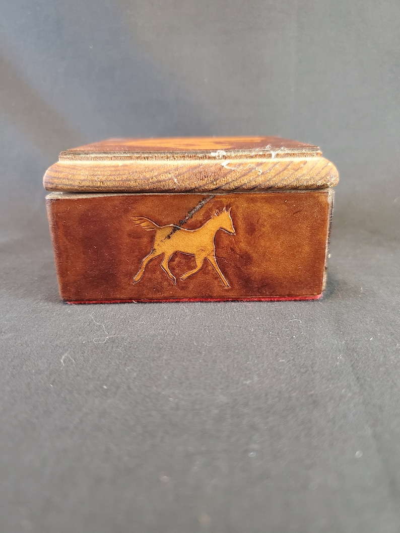 Vintage Handcarved Leather Horse Trinket Box