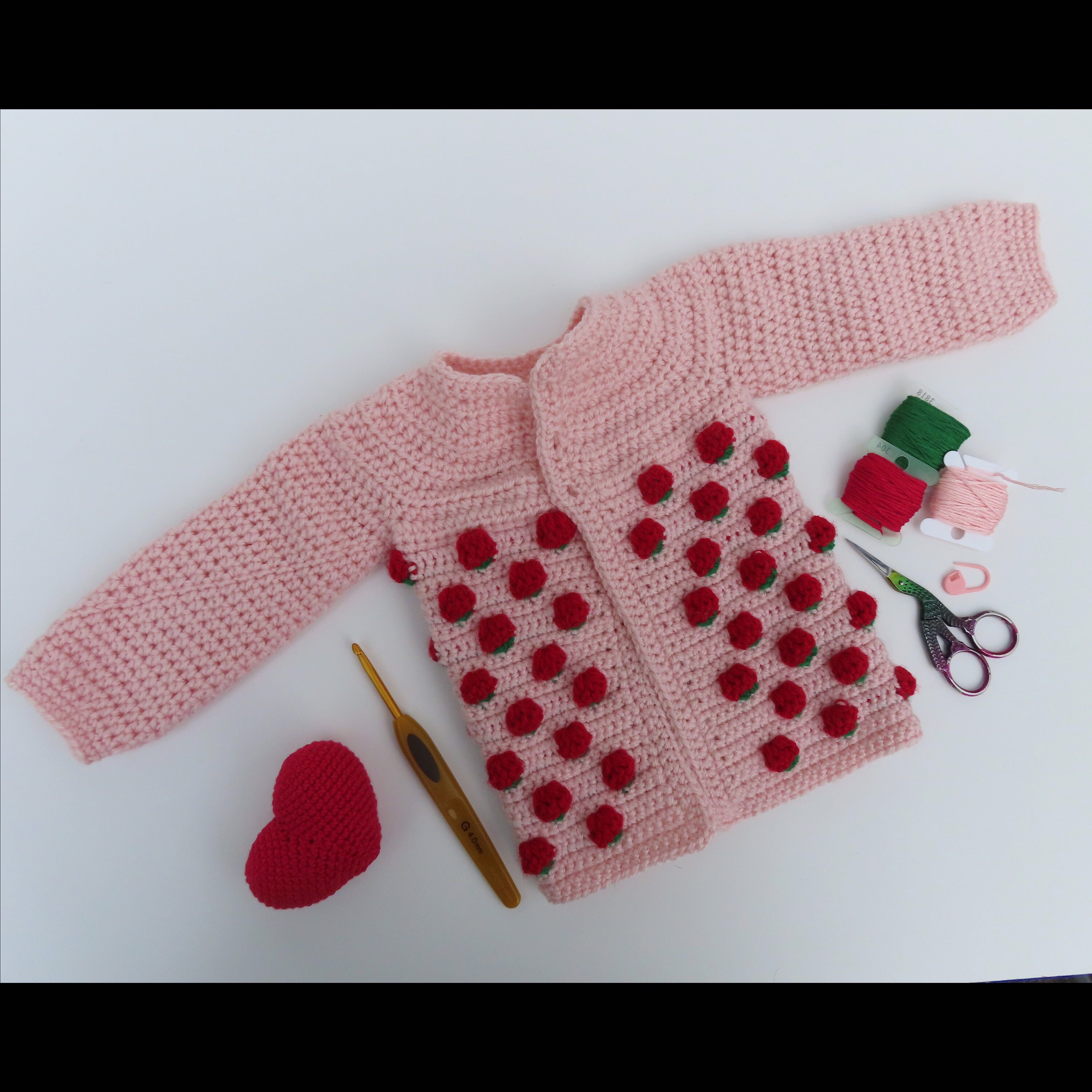 Strawberry patterned handmade crochet baby cardigan | Etsy
