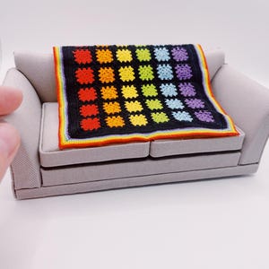 Rainbow Granny Blanket | handmade miniature Micro Crochet Dollhouse Blanket