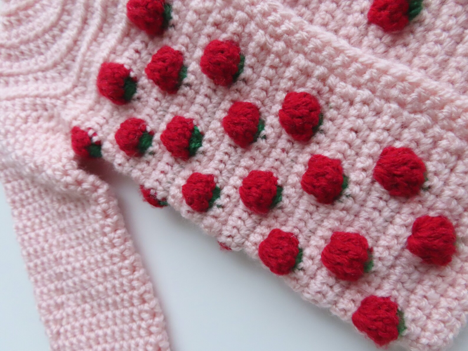 Strawberry patterned handmade crochet baby cardigan | Etsy