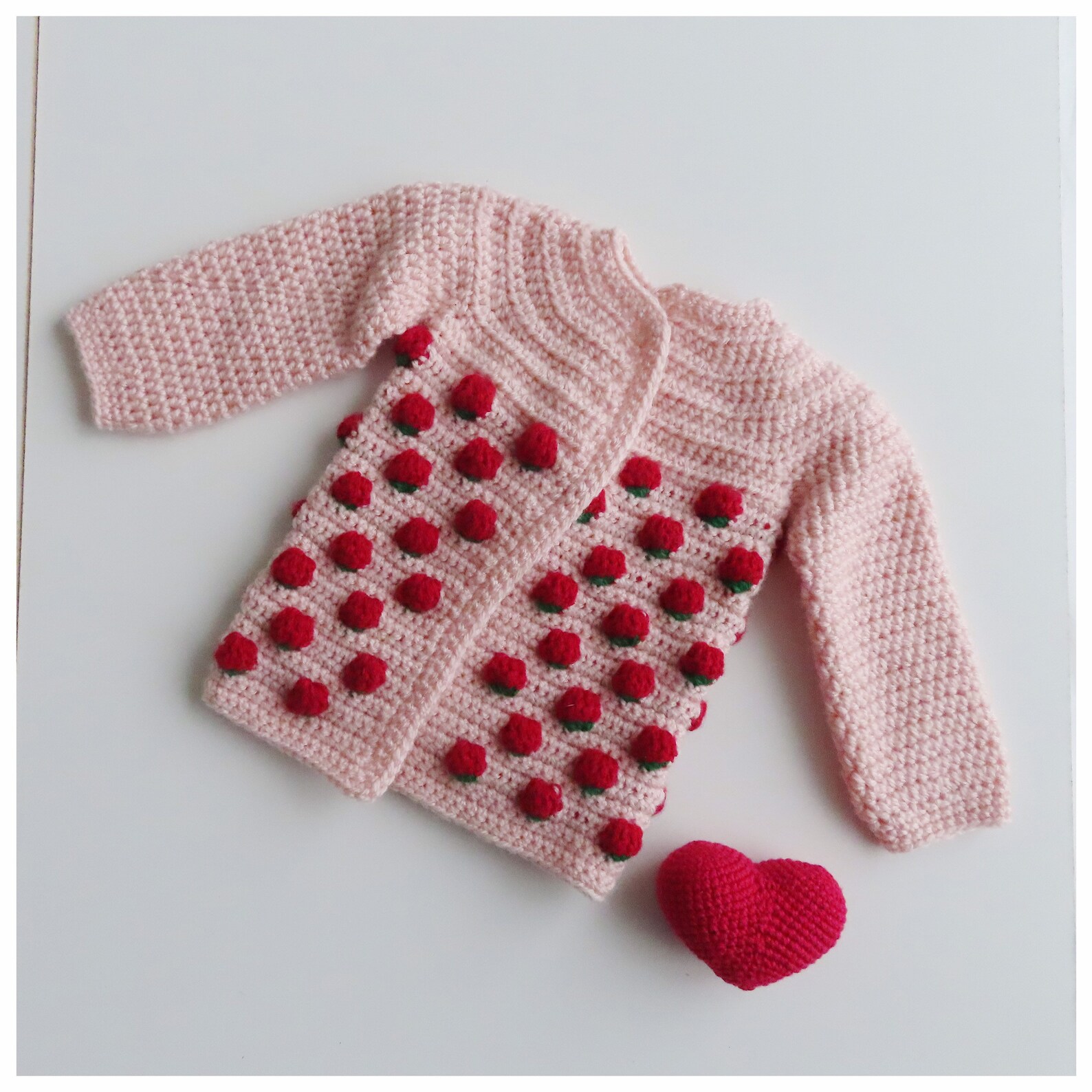 Strawberry patterned handmade crochet baby cardigan | Etsy