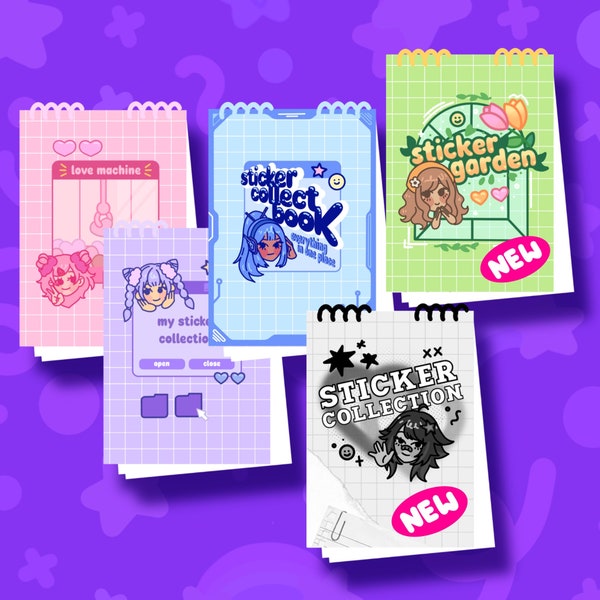 Custom STICKER COLLECT BOOK A5 Kawaii Sticker Book With Silicone Paper 15 - 20 - 25 Pages Pink and Purple Y2K Harajuku Anime Manga