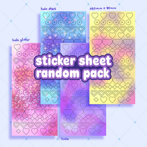 RANDOM PACK of 8 HOLO Sticker Sheets Rainbow Hearts Kpop Deco Korean Sticker for Scrapbooking, Journaling or Penpaling