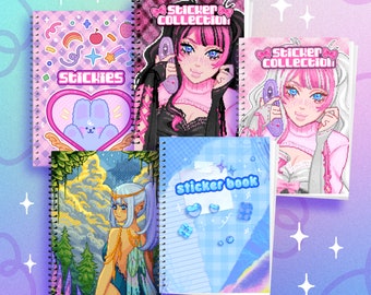 Custom STICKER COLLECT BOOK 100 Pages A5 Kawaii Sticker Book With Silicone Paper Y2K, Fantasy, Harajuku, Anime Manga, Pixel Art Handmade