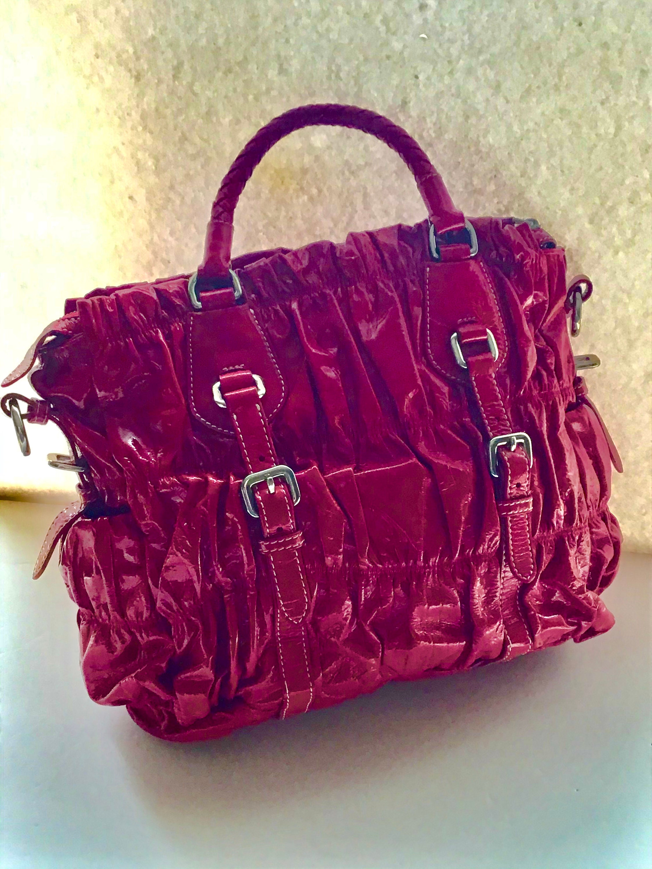 PRADA Vintage Gaufre XL Bag Handbag Red Patent Leather Oversized Ruched Designer Lux Purse Etsy UK