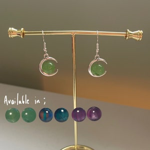 Crescent Moon and Circle Stone Earrings // multiple colours available