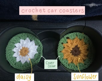 Crochet Car Cup Holder Coasters // available in multiple colours/designs