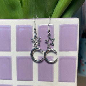 Silver Star and Crescent Moon Earrings