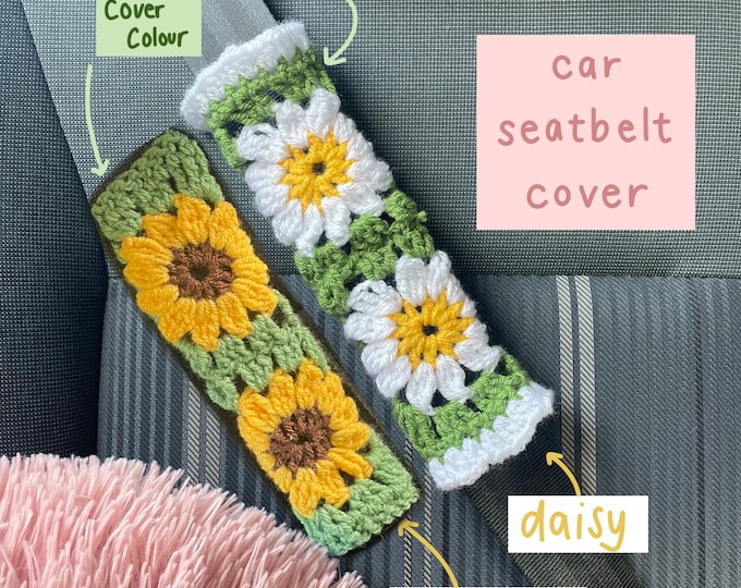 Crochet Car Seatbelt and Wheel Cover // available in multiple colours/designs