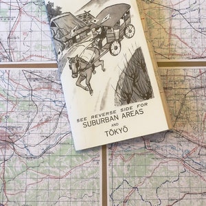 Sezioni della mappa digitale d'epoca di Tokyo, Giappone (n. 2) anni '60, 4 file JPEG stampabili per tecniche miste, diari, collage, album o carta da regalo.