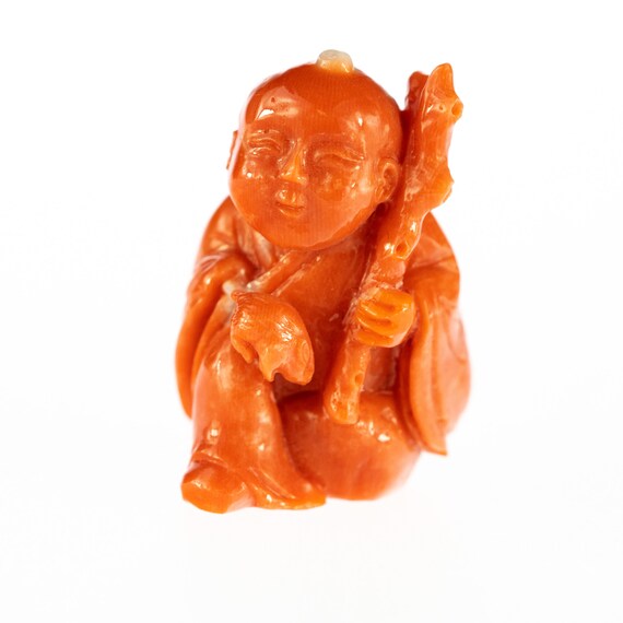 Chinese Red Coral Statue Hand Carved Coral Figurine Home Etsy