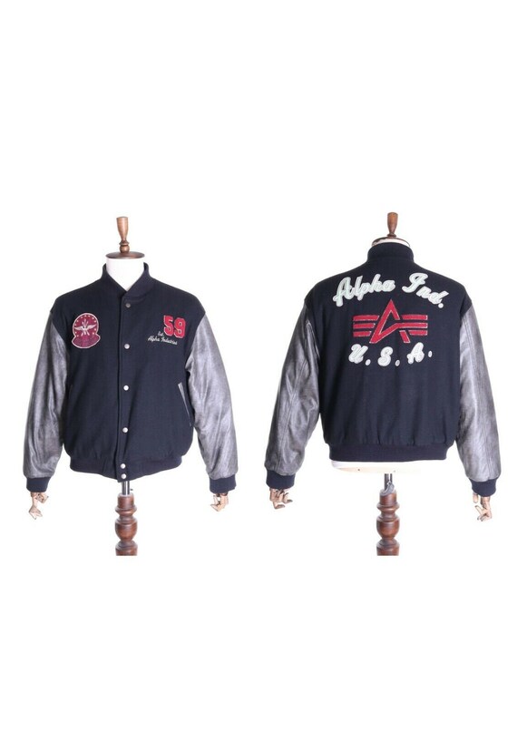 Vintage Men's ALPHA INDUSTRIES Black Wool/Leather