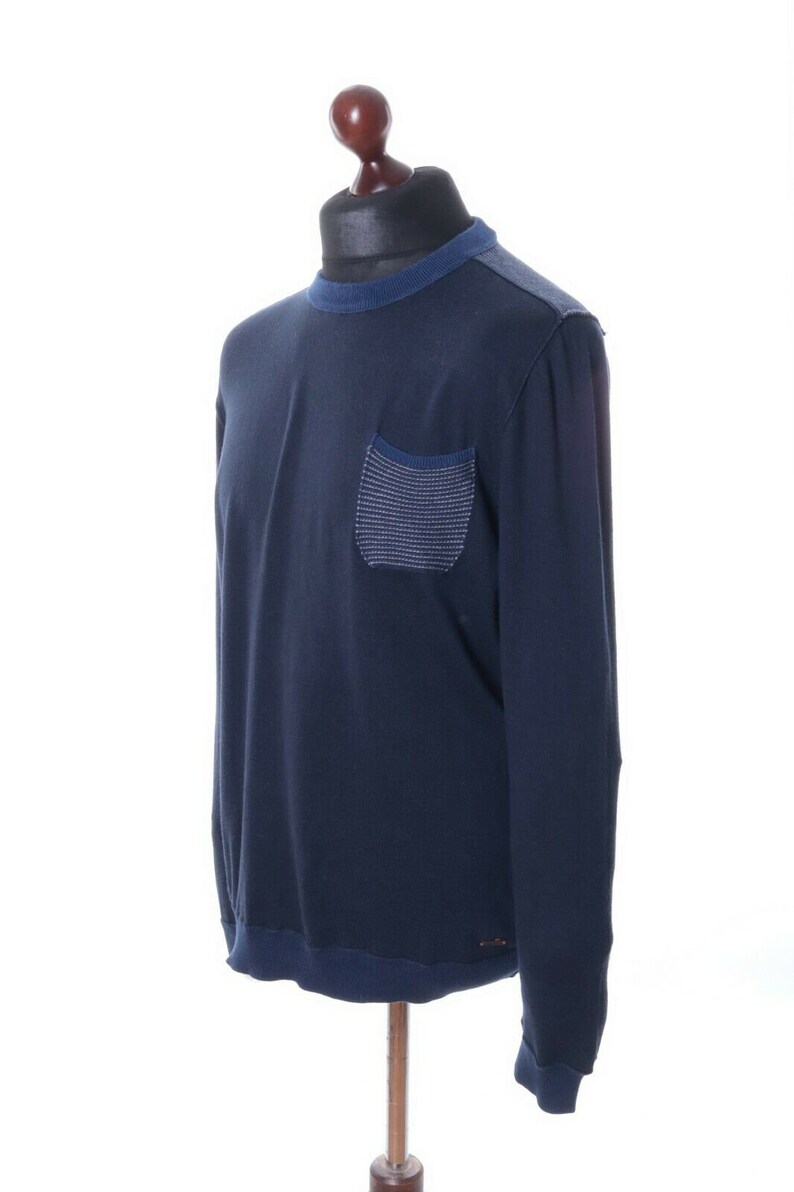Men/'s HUGO BOSS ORANGE Navy Cotton C-Neck kobbe Sweater Size l
