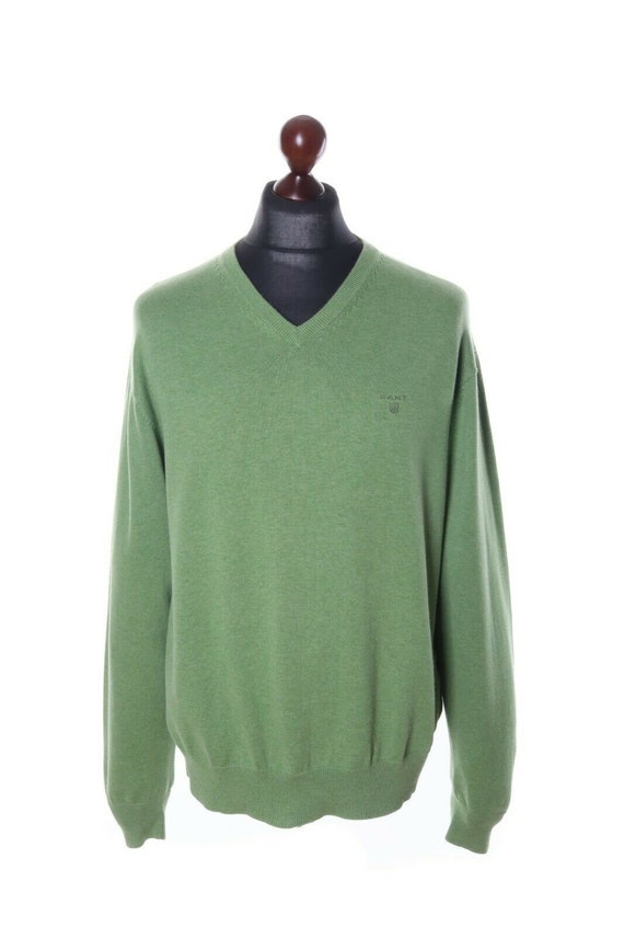 Men's GANT Apple Green 100% Cotton V-Neck Sweater