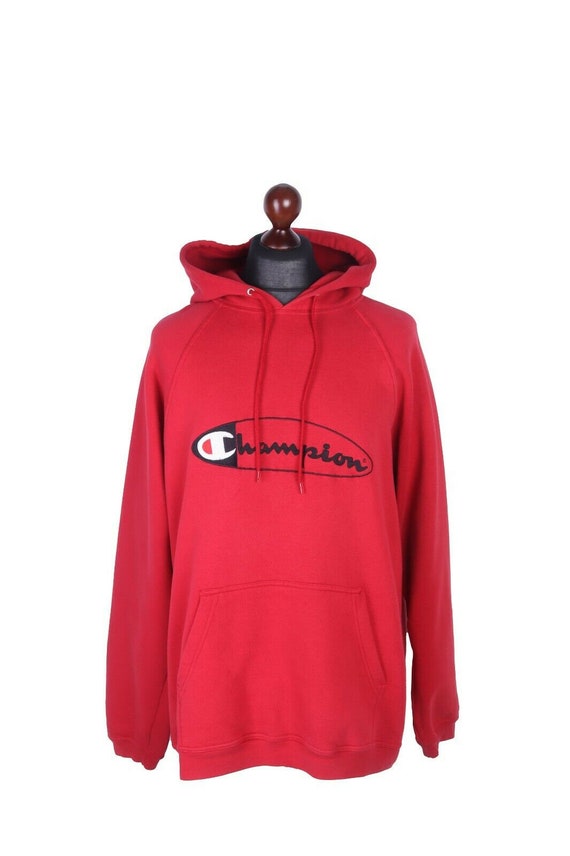 Men's CHAMPION Red Cotton Hoodie Size L