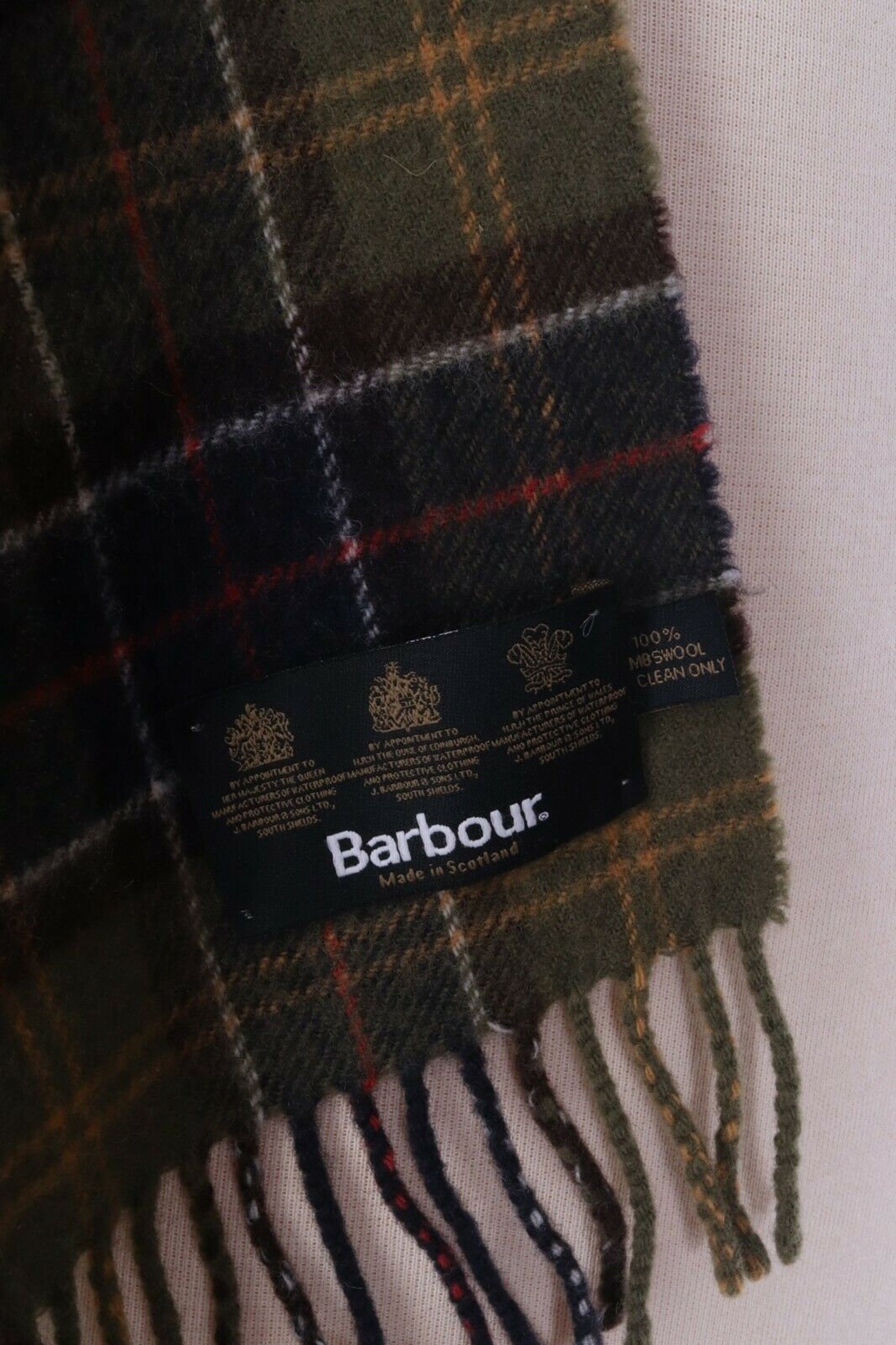 BARBOUR Green Tartan Check 100% Lambswool Scarf | Etsy