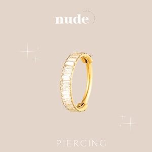 Anoukis - Piercing baguette ring set in titanium ASTM-F136 gold 8,10,12mm - Helix cartilage zircon lobe ear piercing