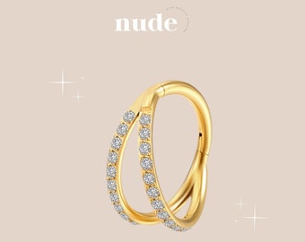 Amon - Double crimped piercing 6,8,10 and 12mm gold in titanium ASTM-F136 gold - Helix cartilage gold zircon lobe piercing ear