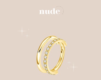 Atoum - Double set piercing 8, 10 and 12mm gold in titanium ASTM-F136 gold - Helix cartilage gold zircon lobe ear piercing