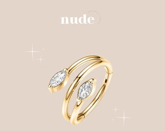 Ammout - Marquise twist ring piercing in titanium ASTM F136 gold 8,10,12mm - Helix cartilage zircon lobe ear piercing