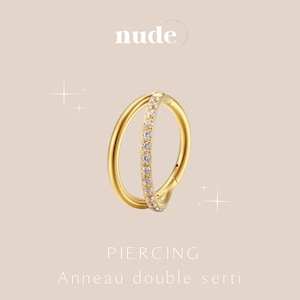 Asclepios - Piercing doble engaste 6,8,10 y 12mm oro en titanio ASTM-F136 oro - Piercing oreja lóbulo circonita oro cartílago hélice