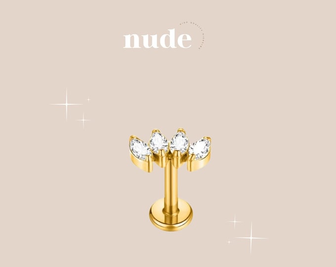 Featured listing image: Mehit - Piercing 4 marquises Titanium ASTM F136 - stud 6mm, 8mm Hypoallergenic Gauge 16G 1.2mm rod thickness