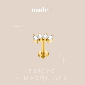 Mehit - Piercing 4 marquises Titane ASTM F136 - stud 6mm, 8mm Hypoallergenique Gauge 16G 1,2mm épaisseur de tige