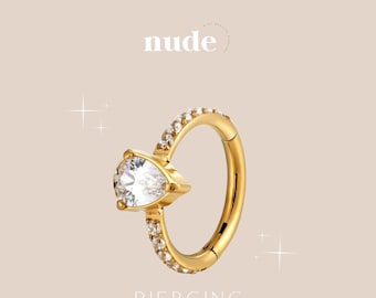 Benou - Piercing ring set with stone in titanium ASTM-F136 gold 10 and 12mm - Helix cartilage zircon lobe ear piercing
