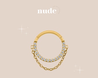 Apep - Zircon Piercing with hanging chain 6, 8, 10 and 12mm gold titanium ASTM-F136 gold-Helix cartilage gold zircon lobe ear piercing