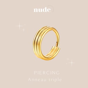 Ha - Triplo piercing in oro 8,10 o 12 mm in oro titanio ASTM-F136 - Orecchio piercing al lobo in oro con cartilagine elicoidale