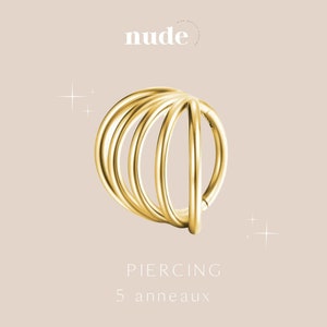 Haroeris - Piercing 5 ringen 10 of 12 mm goud in titanium ASTM-F136 goud - Helix kraakbeen gouden kwab piercing oor