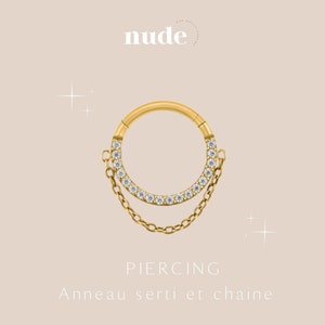 Apep - Zircon Piercing with hanging chain 6, 8, 10 and 12mm gold titanium ASTM-F136 gold-Helix cartilage gold zircon lobe ear piercing