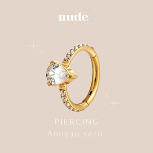 Benou - Piercing anneau serti avec pierre en titane ASTM-F136 doré 10 et 12mm - Hélix cartilage zircon lobe piercing oreille