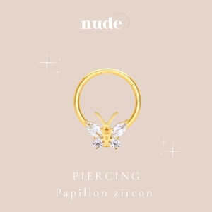 Anta - Butterfly ring piercing set with zircon titanium ASTM F136 gold 8 and 10mm - Helix cartilage zircon lobe piercing ear