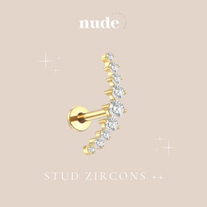 Neith - Stud ZIRCONS ++ Titane ASTM F136 - 8mm Hypoallergenique Gauge 16G 1,2mm épaisseur de tige pour flat et conch