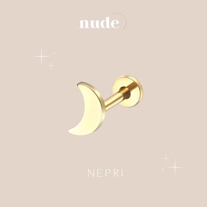 Nepri - Piercing Gold Lune en Titane ASTM F136 - stud 6mm, 8mm Hypoallergenique Gauge 16G 1,2mm épaisseur de tige
