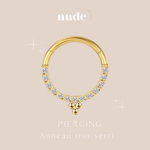 Boukhis - Trio piercing set in titanium ASTM-F136 gold 8 and 10mm - Helix cartilage gold zircon lobe ear piercing