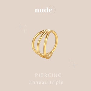 Triple ring piercing 8 and 10 mm in gold stainless steel - Helix cartilage surgical steel gold zircon lobe ear piercing