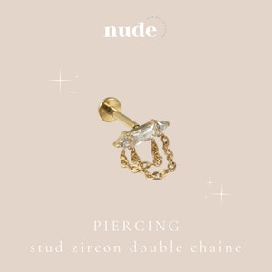 Menhyt - Piercing stud zircon double chaîne ASTM F136 - stud 6mm, 8mm Hypoallergenique Gauge 16G 1,2mm épaisseur de tige