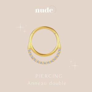 Aqen - Double-set piercing in ASTM-F136 titanium gold 8 and 10mm - Helix cartilage gold zircon lobe ear piercing